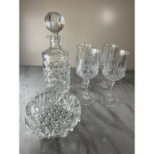 Vintage 8oz Crystal Wine/Water Glasses & 32oz Decanter